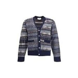 American Portrait Grandpa Cardigan Men's Sweater Blue Made in USA 90s - Size‎ XL